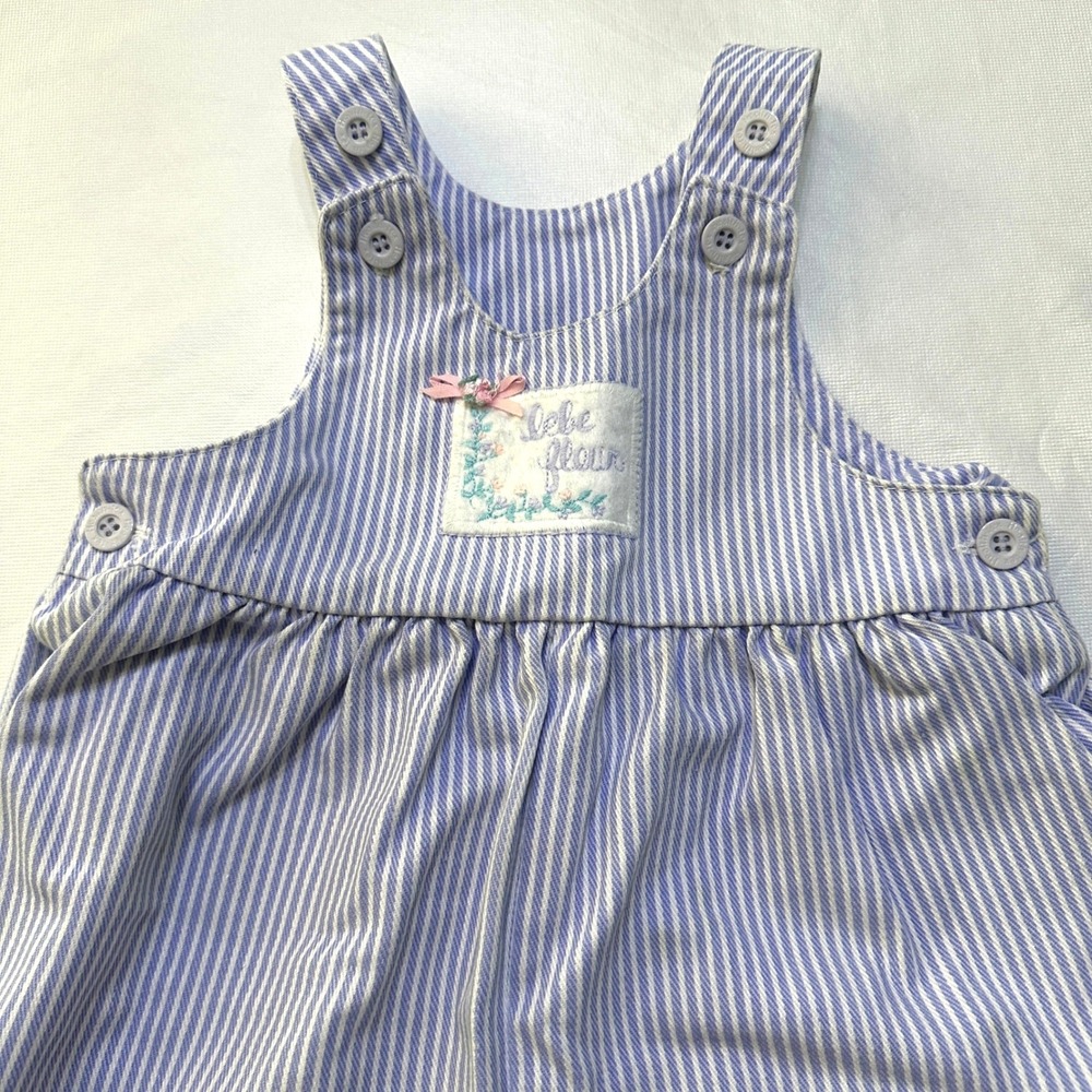 Health-tex Baby Girl Vintage Striped Overalls 24M Blue White Seersucker USA Made